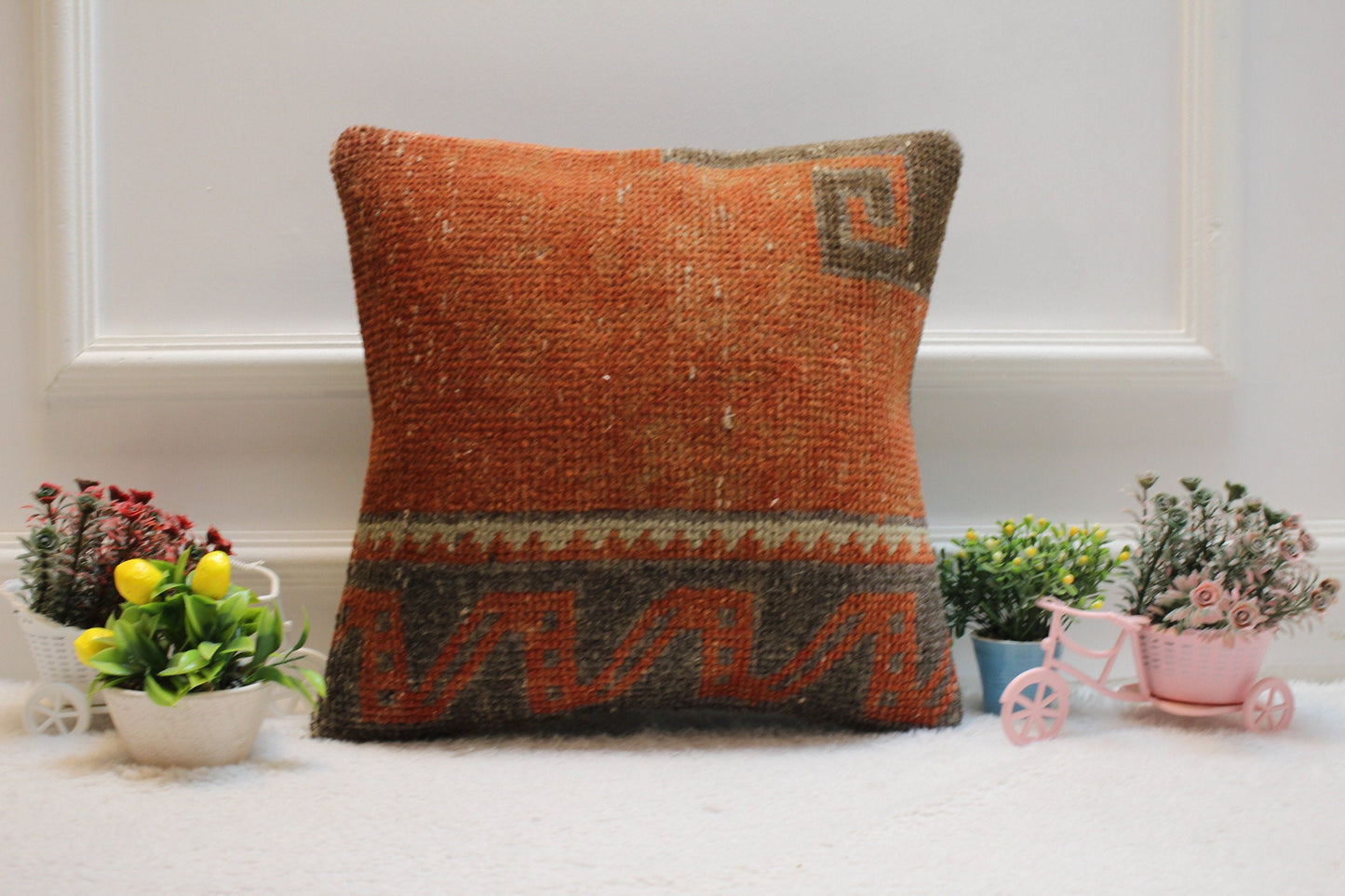 Handmade Kilim Pillow Cover: Upcycled Anatolian Rug, 16x16 Throw Pillow