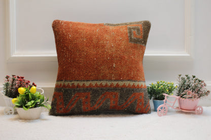 Handmade Kilim Pillow Cover: Upcycled Anatolian Rug, 16x16 Throw Pillow