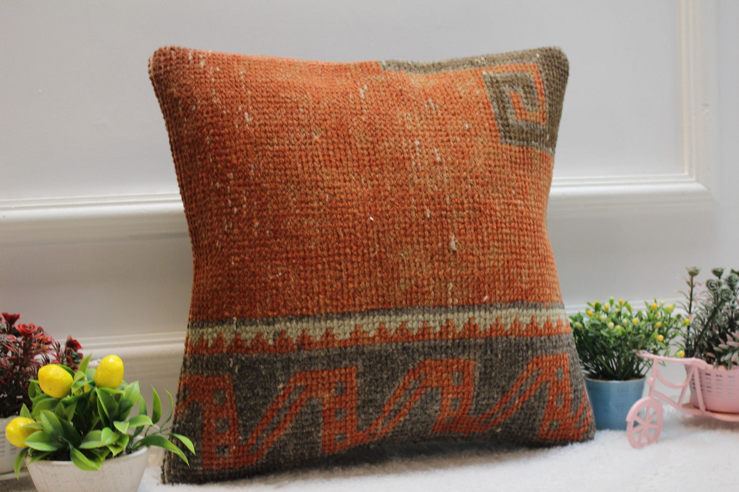 Handmade Kilim Pillow Cover: Upcycled Anatolian Rug, 16x16 Throw Pillow