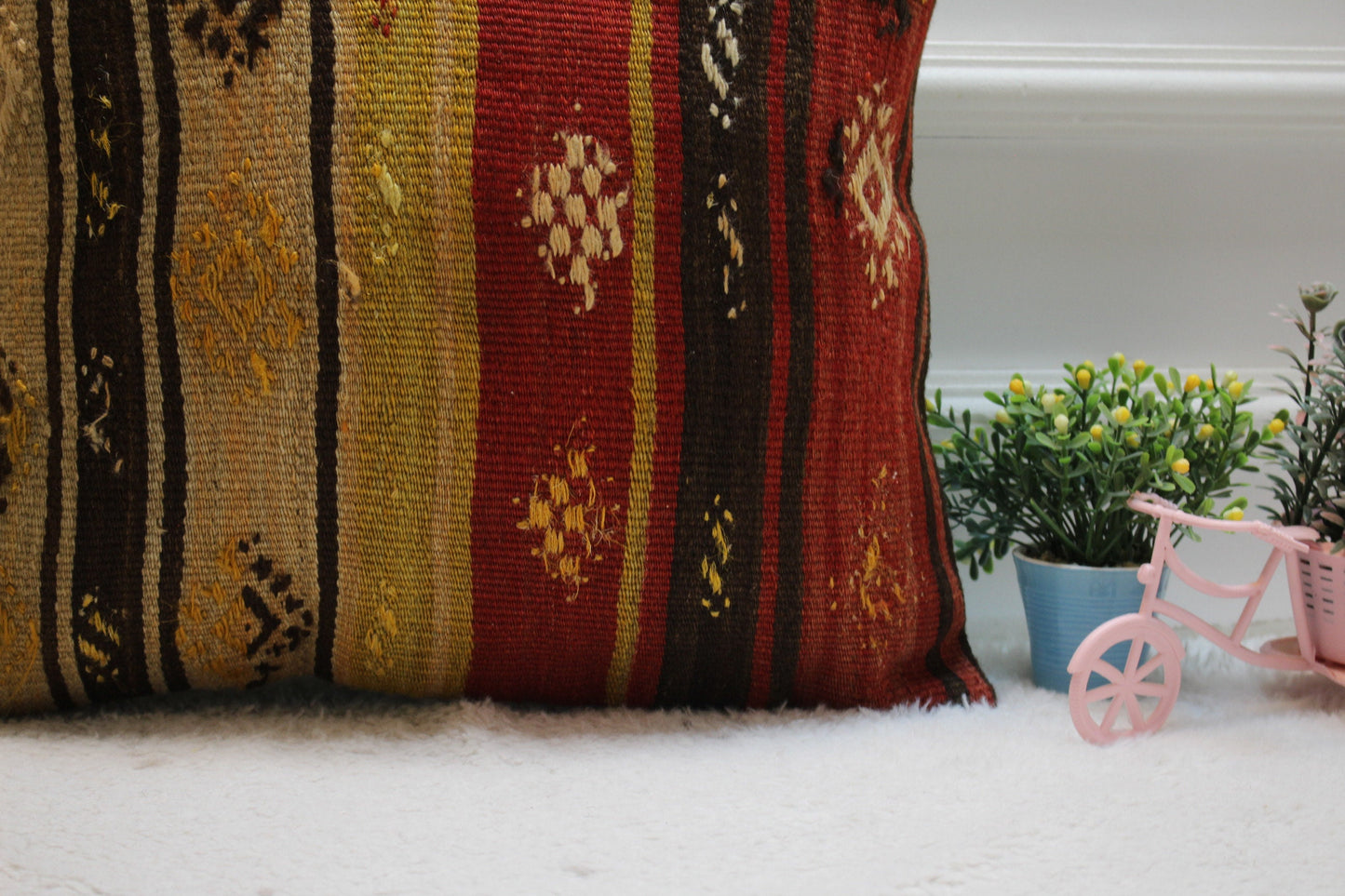 Striped Kilim Pillow Cover: Handmade Vintage Woven Rug, 16x16 inch