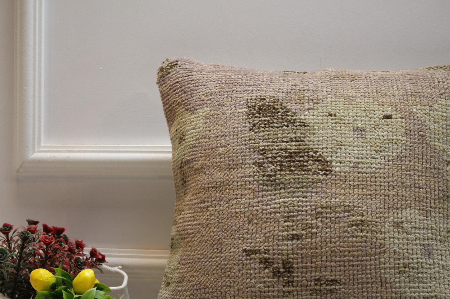 Floral Turkish Rug Pillow Cover: Handmade Vintage Wool Throw Pillow (16x16 in)