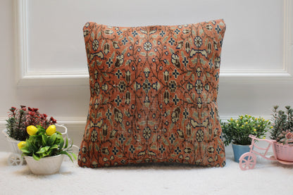 Floral Turkish Rug Pillow Cover: Upcycled Wool, 16x16 inch