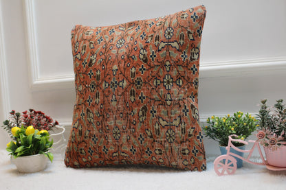 Floral Turkish Rug Pillow Cover: Upcycled Wool, 16x16 inch