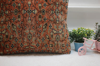 Floral Turkish Rug Pillow Cover: Upcycled Wool, 16x16 inch