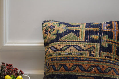Handmade Kilim Pillow Cover: Geometric Turkish Rug, 16x16 Square
