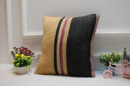 Handmade Kilim Pillow Cover: Vintage Turkish Woven Rug, 16x16 inch