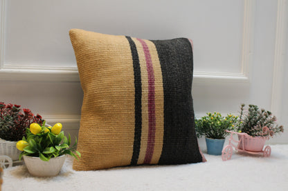Handmade Kilim Pillow Cover: Vintage Turkish Woven Rug, 16x16 inch