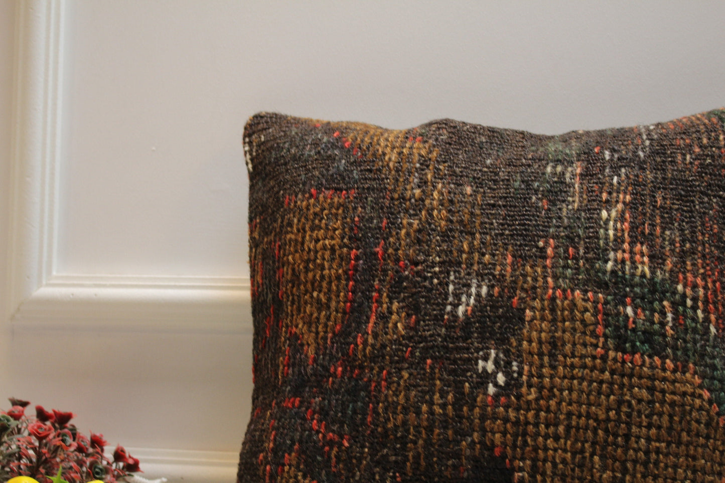 Handmade Turkish Rug Pillow Cover: Upcycled Boho Home Decor (16x16 inc)