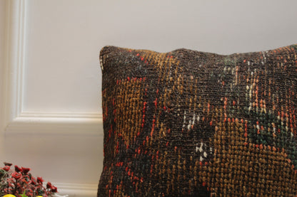 Handmade Turkish Rug Pillow Cover: Upcycled Boho Home Decor (16x16 inc)
