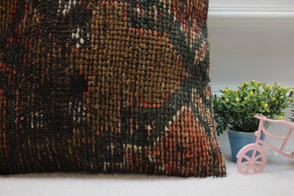 Handmade Turkish Rug Pillow Cover: Upcycled Boho Home Decor (16x16 inc)