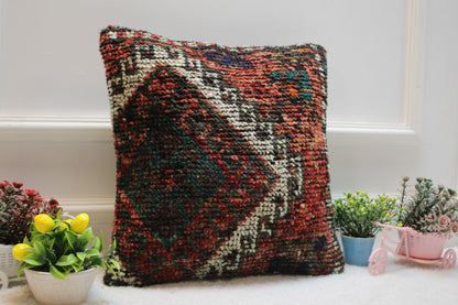 Handmade Turkish Rug Pillow Cover: Vintage Wool Throw Pillow (16x16 inc.)