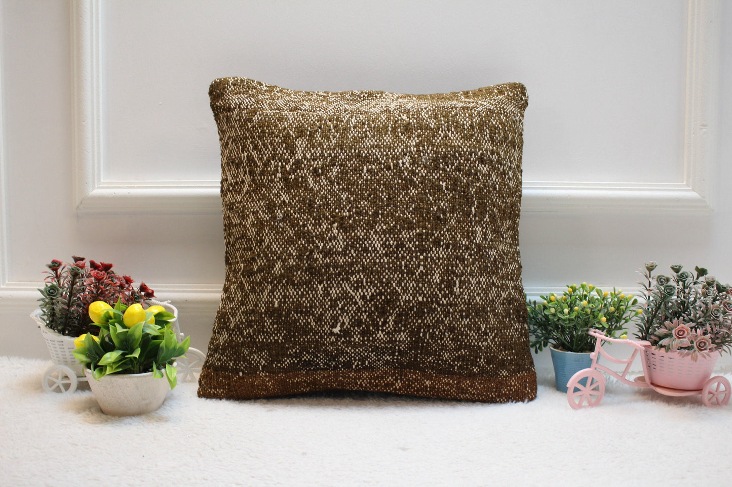 Handmade Kilim Pillow Cover: Vintage Woven Wool, 16x16 Square