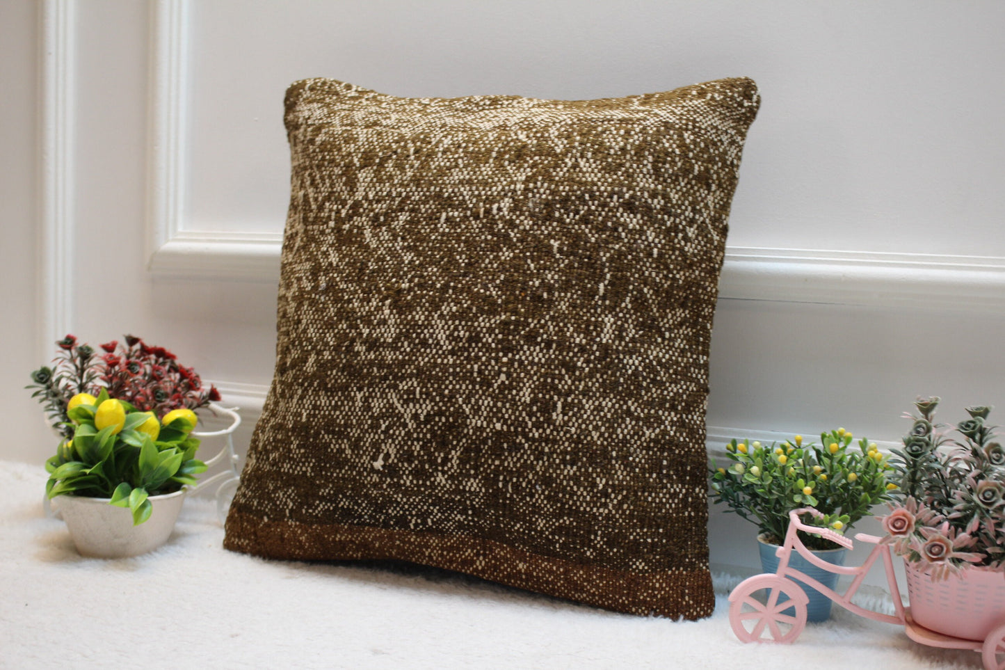 Handmade Kilim Pillow Cover: Vintage Woven Wool, 16x16 Square