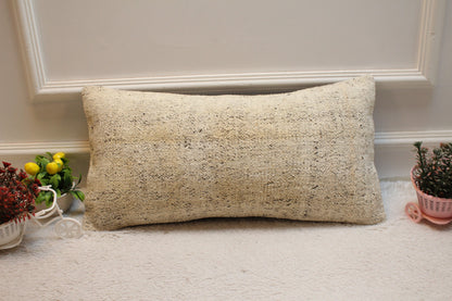 Handmade Beige Kilim Pillow Cover: Vintage Turkish Lumbar Pillow, 12x24 inch