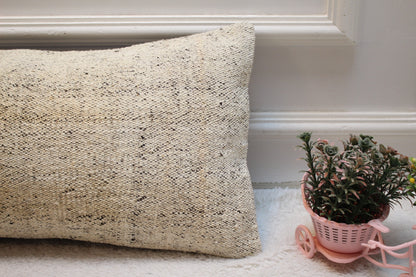Handmade Beige Kilim Pillow Cover: Vintage Turkish Lumbar Pillow, 12x24 inch