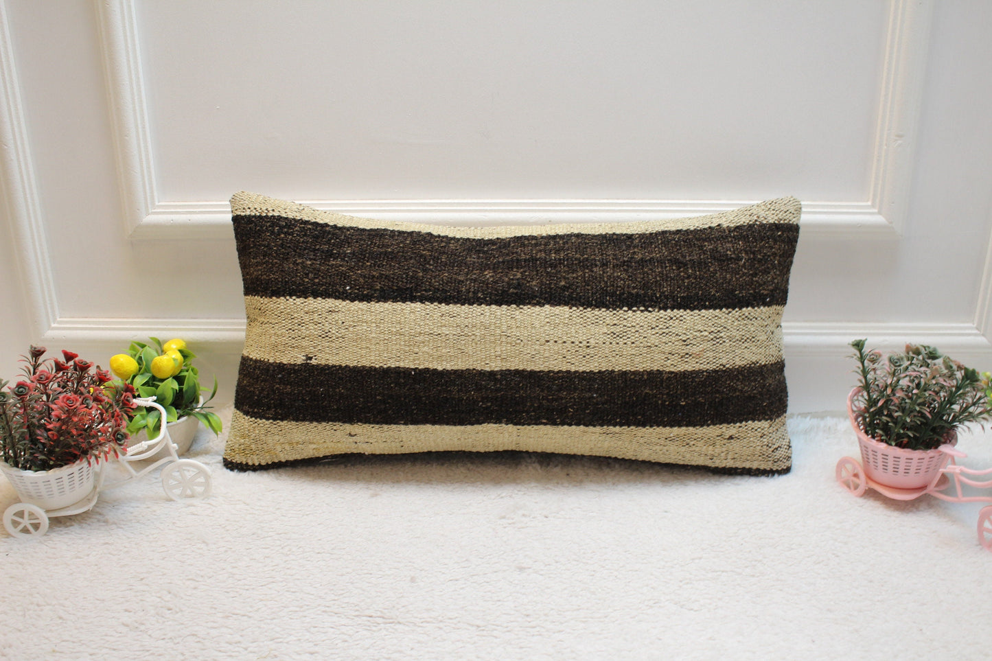 Striped Kilim Pillow Cover: Organic Wool Lumbar Pillow (12x24 in)
