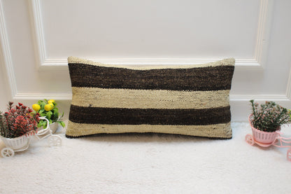 Striped Kilim Pillow Cover: Organic Wool Lumbar Pillow (12x24 in)