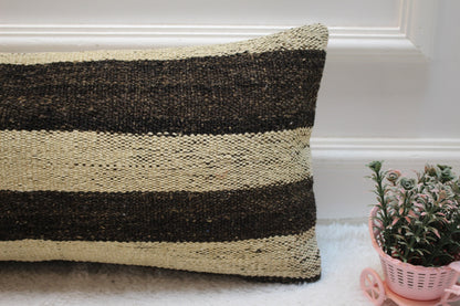 Striped Kilim Pillow Cover: Organic Wool Lumbar Pillow (12x24 in)