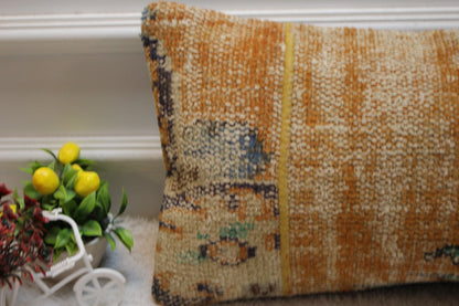 Handmade Orange Turkish Rug Lumbar Pillow Cover: Upcycled Kilim 12x24 inc