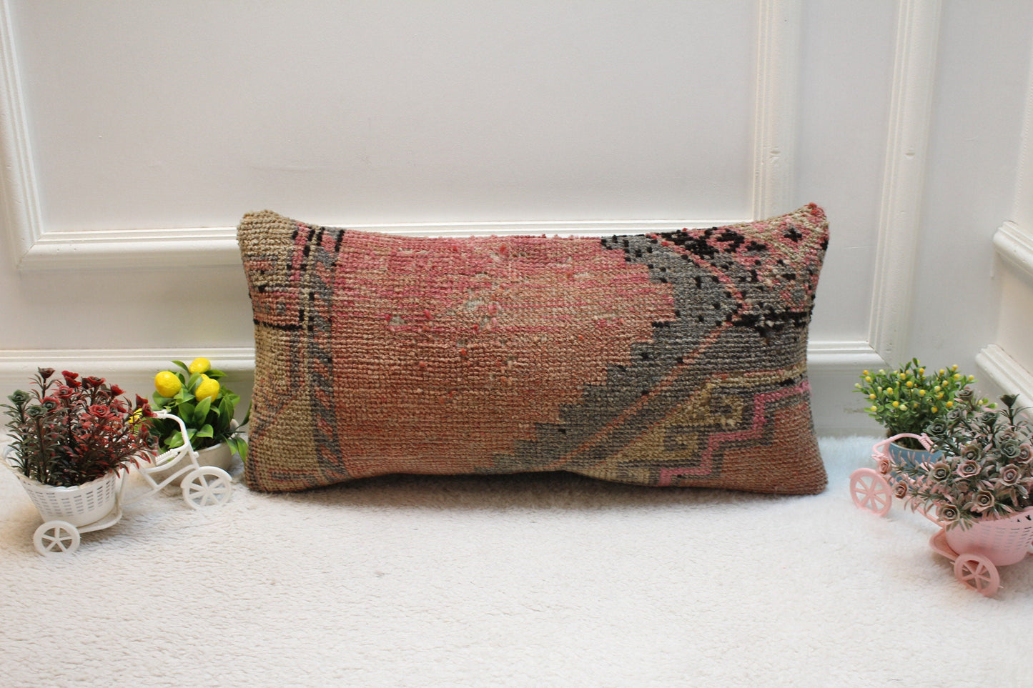 Red Kilim Pillow Cover (12x24 in): Upcycled Woven Rug Pillow