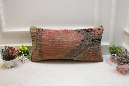 Red Kilim Pillow Cover (12x24 in): Upcycled Woven Rug Pillow