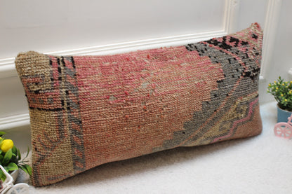 Red Kilim Pillow Cover (12x24 in): Upcycled Woven Rug Pillow