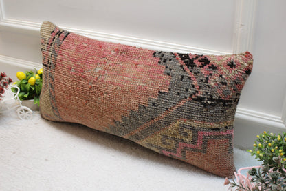 Red Kilim Pillow Cover (12x24 in): Upcycled Woven Rug Pillow
