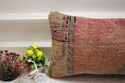 Red Kilim Pillow Cover (12x24 in): Upcycled Woven Rug Pillow
