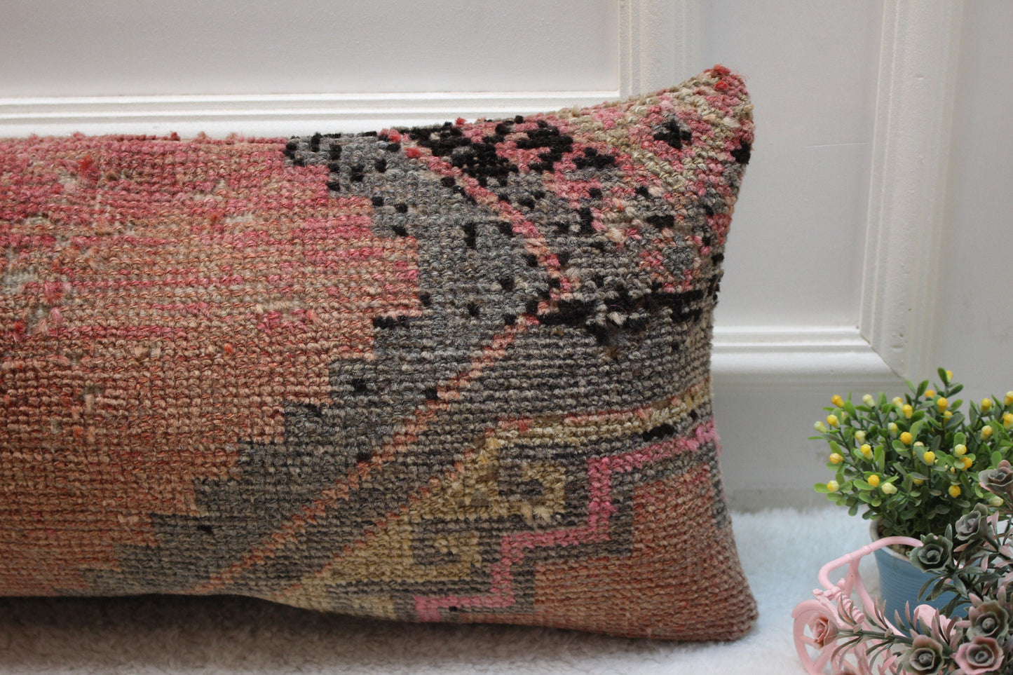 Red Kilim Pillow Cover (12x24 in): Upcycled Woven Rug Pillow