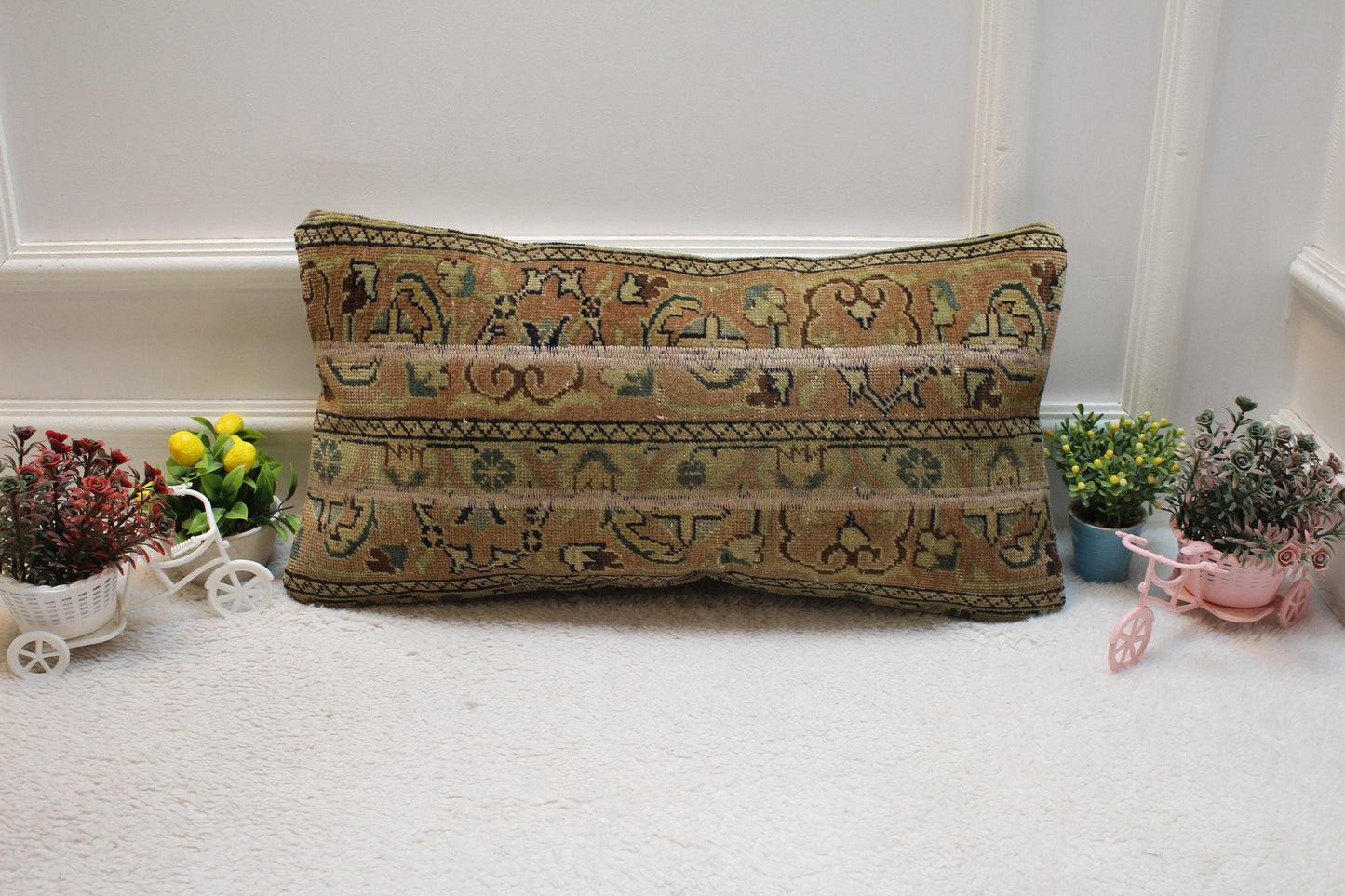 Handmade Patchwork Turkish Rug Lumbar Pillow Cover (12x24 inc)