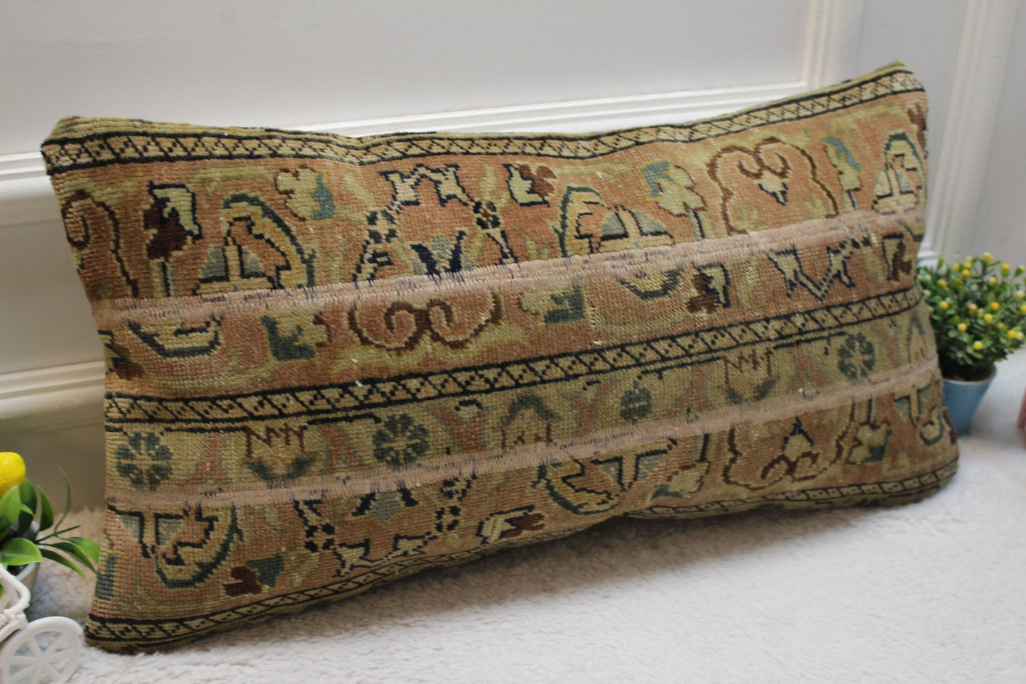 Handmade Patchwork Turkish Rug Lumbar Pillow Cover (12x24 inc)