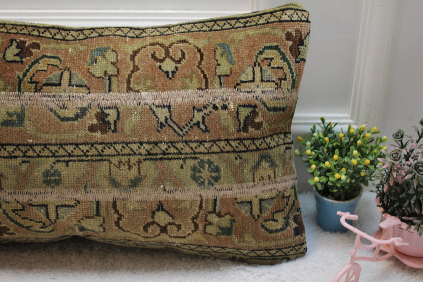 Handmade Patchwork Turkish Rug Lumbar Pillow Cover (12x24 inc)