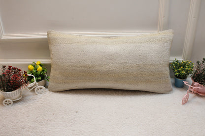 Handmade Kilim Pillow Cover: Upcycled Organic Wool Lumbar Pillow, 12x24 inch