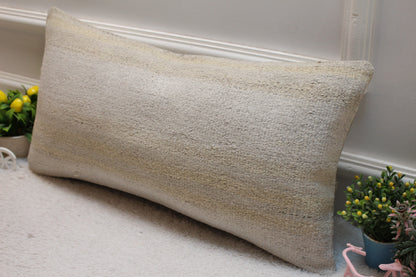 Handmade Kilim Pillow Cover: Upcycled Organic Wool Lumbar Pillow, 12x24 inch