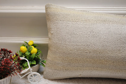 Handmade Kilim Pillow Cover: Upcycled Organic Wool Lumbar Pillow, 12x24 inch