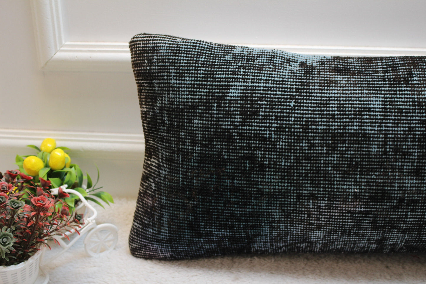 Handmade Kilim Pillow Cover: Upcycled Woven Rug, 12x24 inc