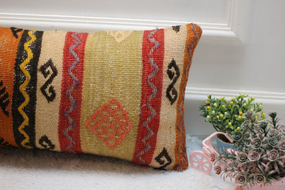 Ethnic Kilim Pillow Cover 12x24: Organic Wool, Boho Design
