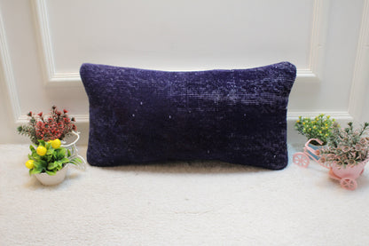 Purple Turkish Rug Lumbar Pillow Cover: Vintage Kilim, 12x36 inch