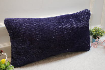 Purple Turkish Rug Lumbar Pillow Cover: Vintage Kilim, 12x36 inch