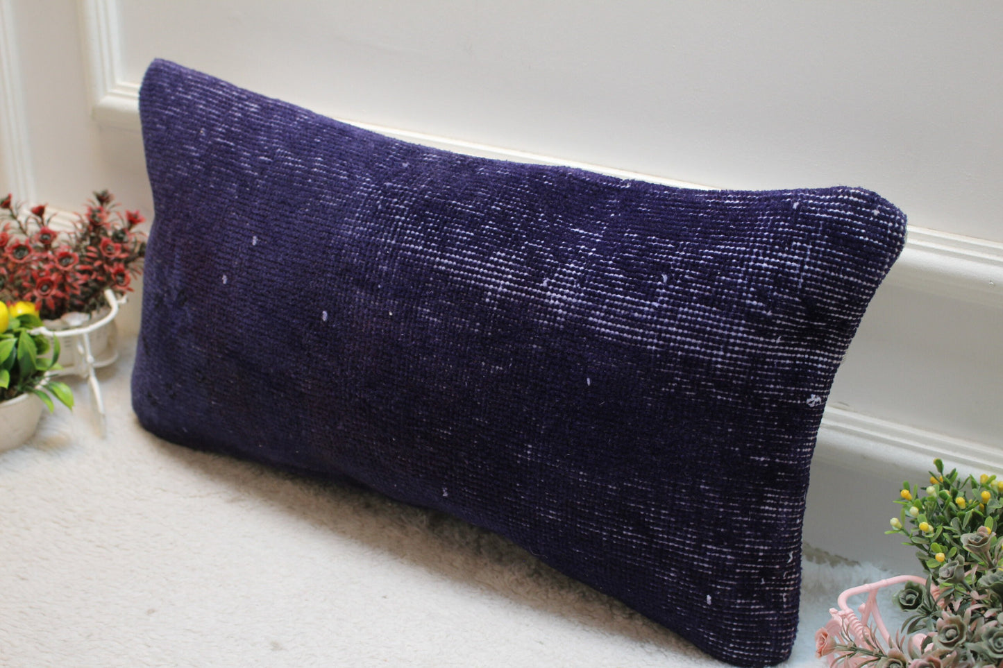 Purple Turkish Rug Lumbar Pillow Cover: Vintage Kilim, 12x36 inch