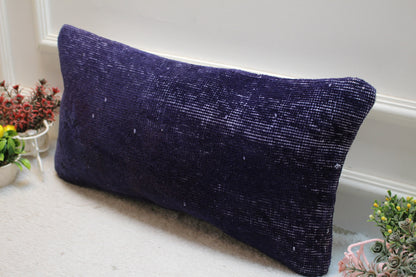 Purple Turkish Rug Lumbar Pillow Cover: Vintage Kilim, 12x36 inch