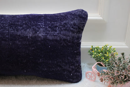 Purple Turkish Rug Lumbar Pillow Cover: Vintage Kilim, 12x36 inch