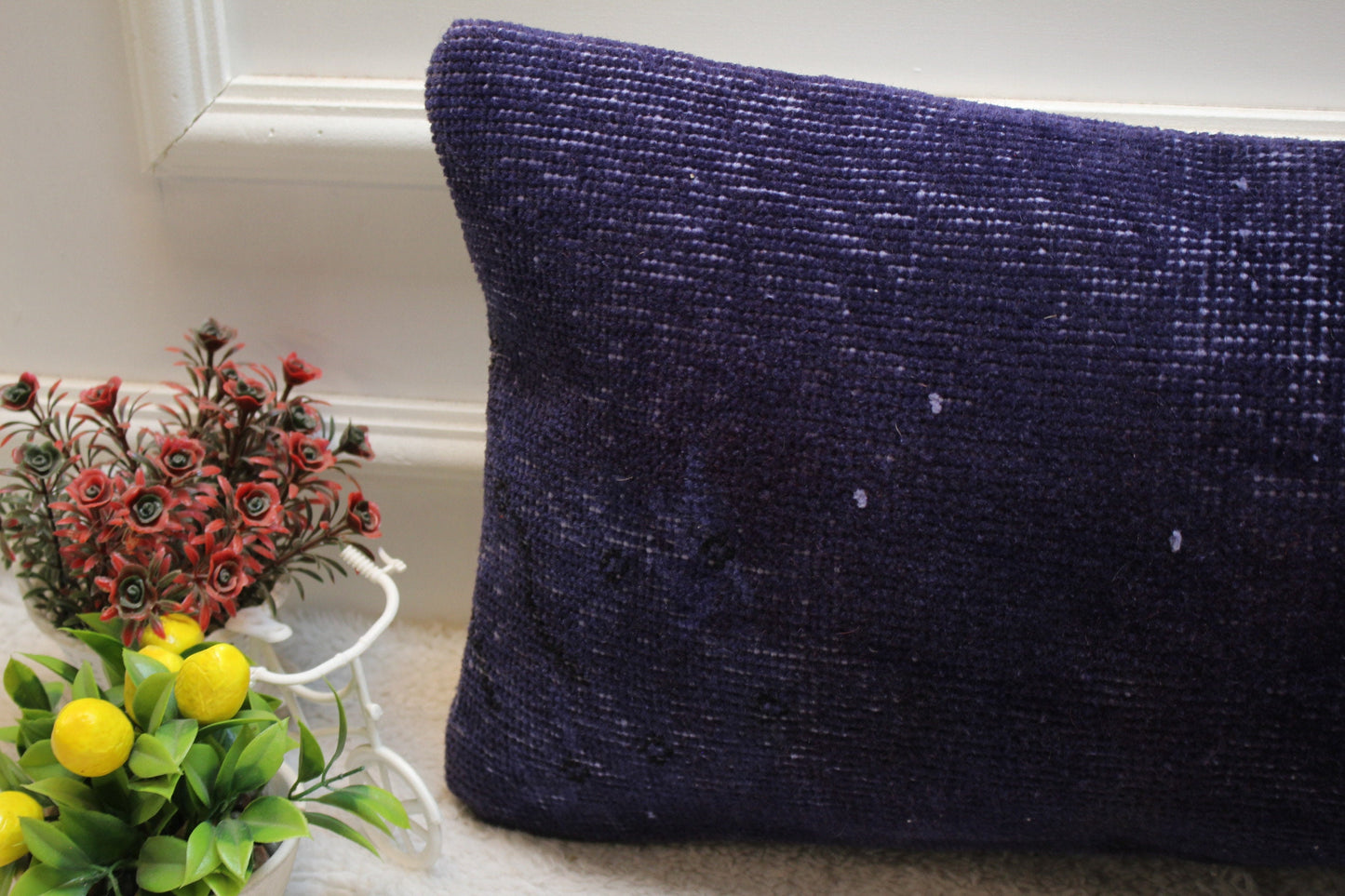 Purple Turkish Rug Lumbar Pillow Cover: Vintage Kilim, 12x36 inch