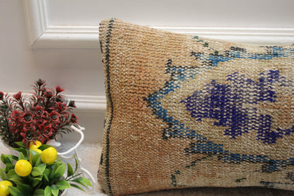 Floral Kilim Lumbar Pillow Cover: 12x24 inch, Upcycled Wool Rug