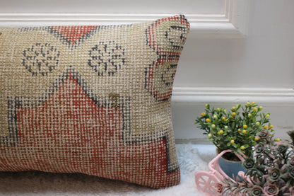 Handmade Wool Rug Pillow Cover: Vintage Anatolian Kilim Lumbar (12x24 in)