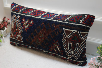 Handmade Turkish Rug Pillow Cover: Upcycled Kilim, Bohemian Decor (12x24 in)
