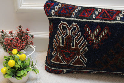 Handmade Turkish Rug Pillow Cover: Upcycled Kilim, Bohemian Decor (12x24 in)