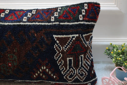 Handmade Turkish Rug Pillow Cover: Upcycled Kilim, Bohemian Decor (12x24 in)