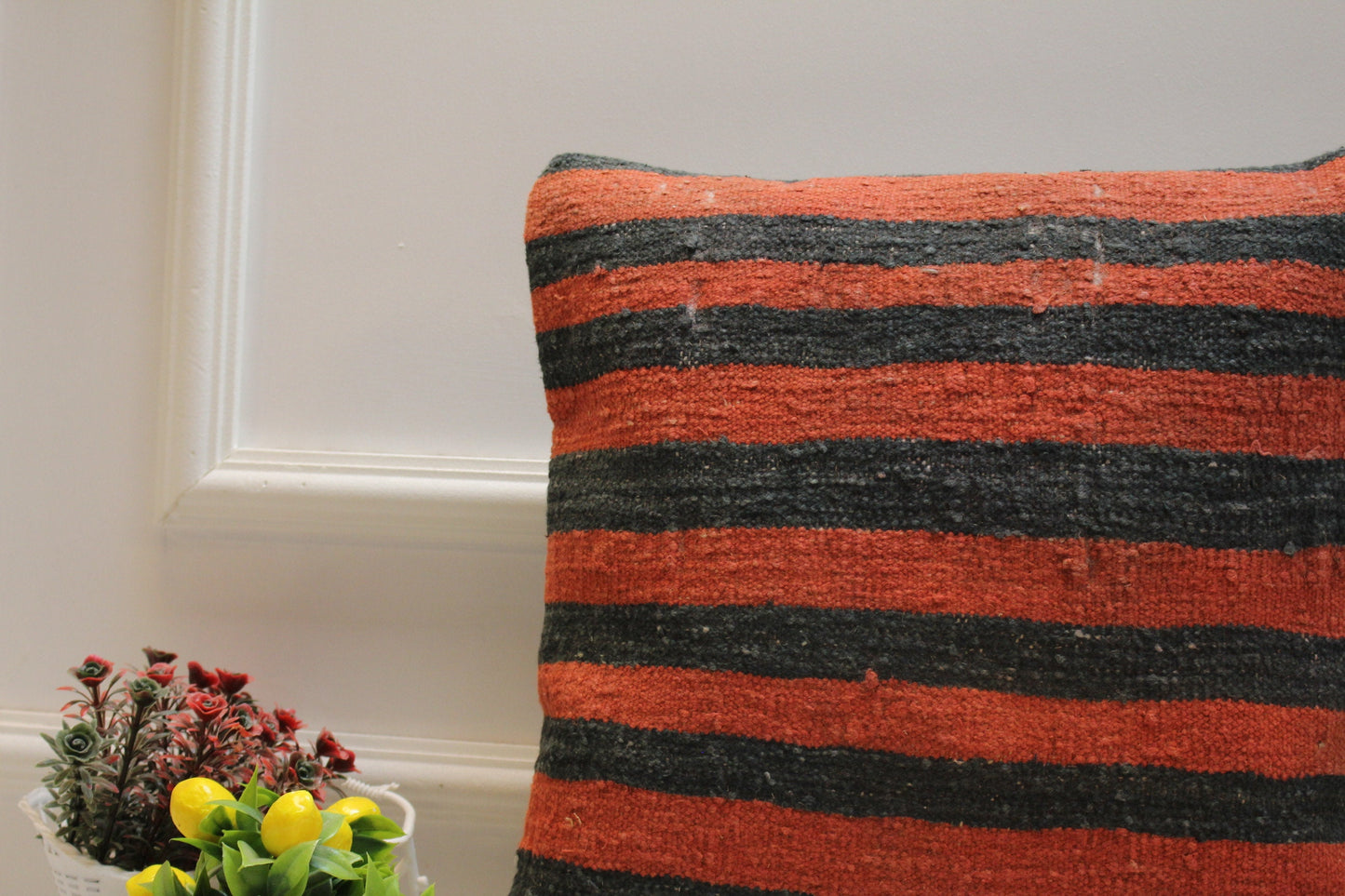 Striped Kilim Pillow Cover: Vintage Turkish Woven Wool, 16x16 inch