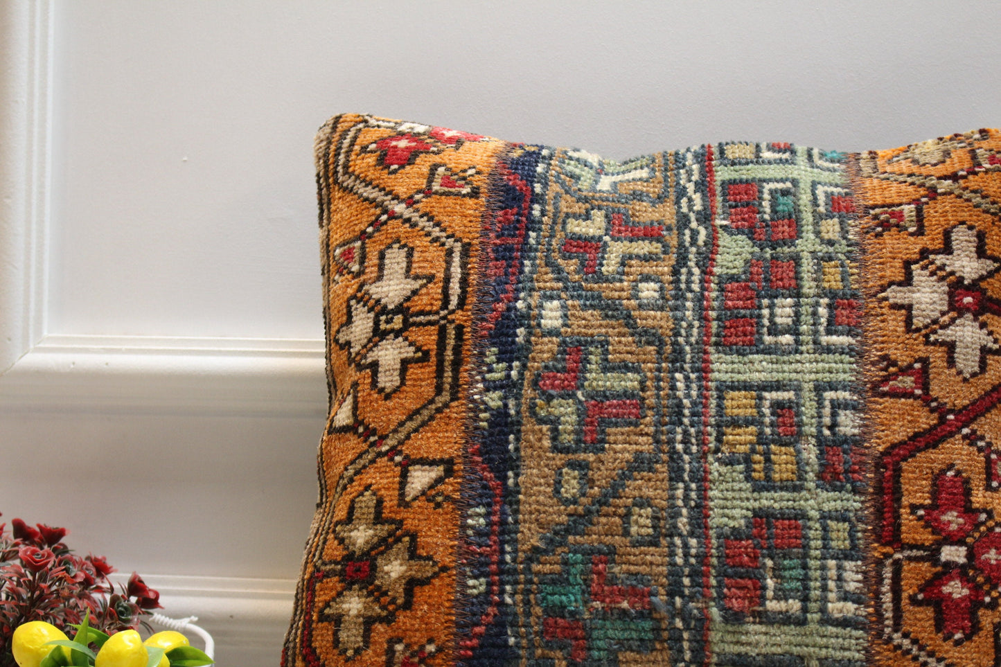 Geometric Kilim Pillow Cover: Vintage Turkish Rug, 16x16 inch